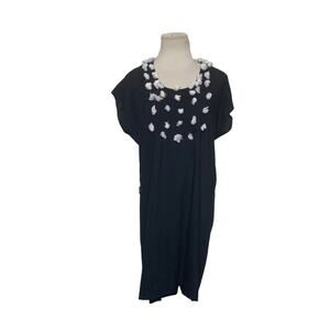 Figue navy blue white pompon short sleeves tunic mini dress size S